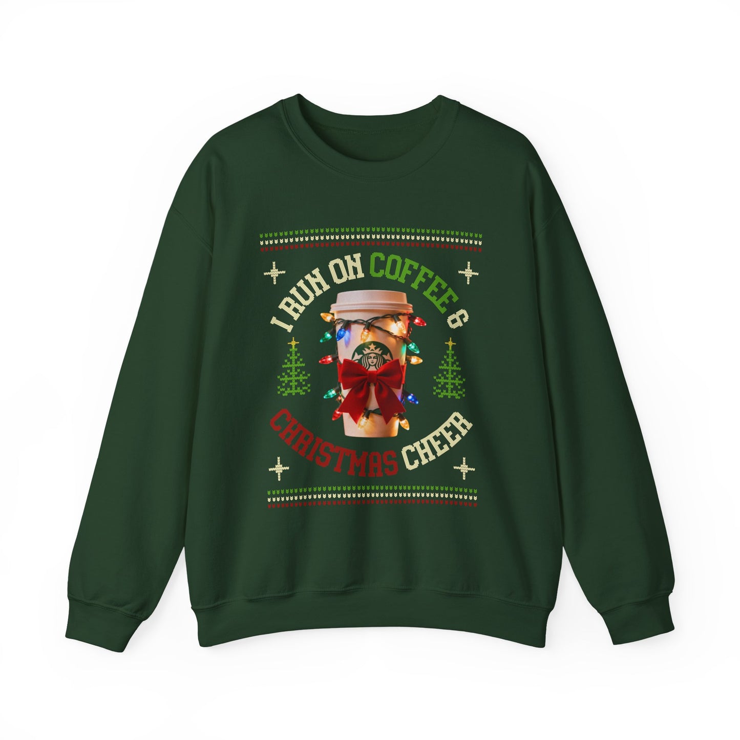 I Run on Coffee & Christmas Cheer Sweatshirt |Funny Holiday Coffee Lover Gift | Christmas Coffee Sweatshirt