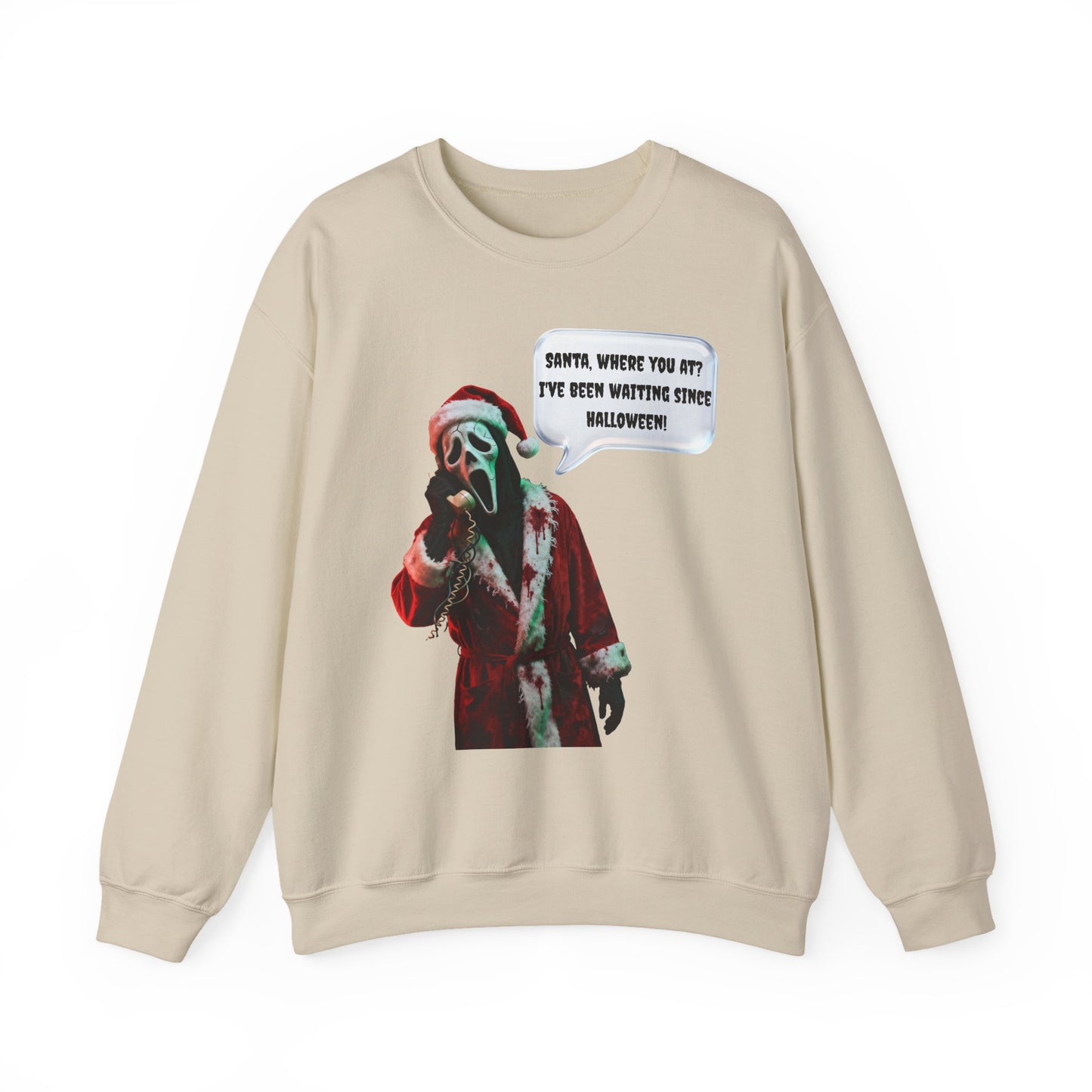 Funny Horror Christmas Sweatshirt | Ghost Face on Phone Santa Where You At | Spooky Christmas Sweatshirt