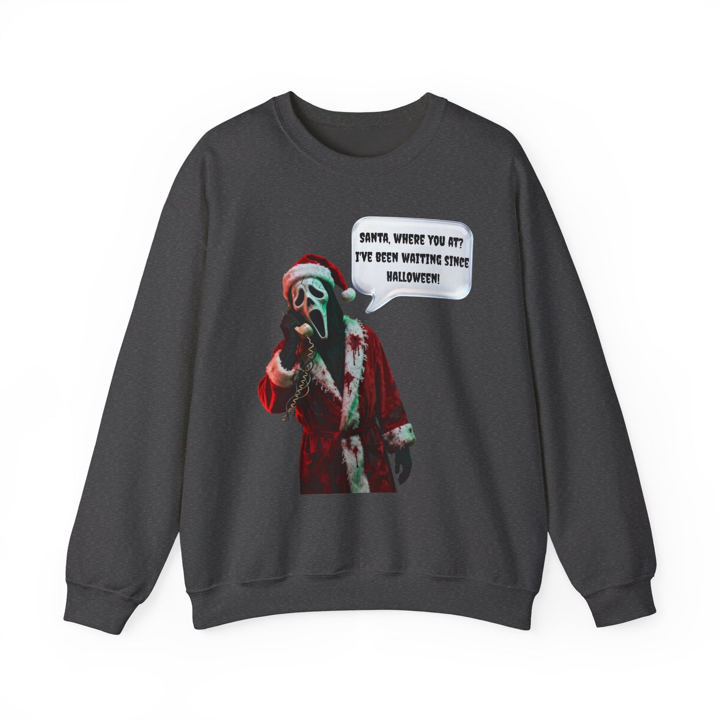 Funny Horror Christmas Sweatshirt | Ghost Face on Phone Santa Where You At | Spooky Christmas Sweatshirt