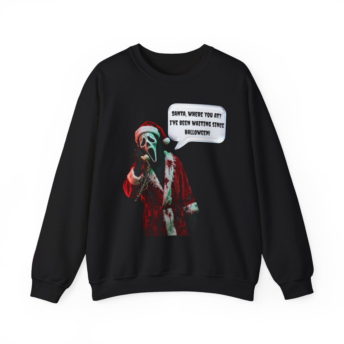 Funny Horror Christmas Sweatshirt | Ghost Face on Phone Santa Where You At | Spooky Christmas Sweatshirt
