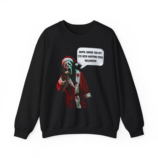 Funny Horror Christmas Sweatshirt | Ghost Face on Phone Santa Where You At | Spooky Christmas Sweatshirt