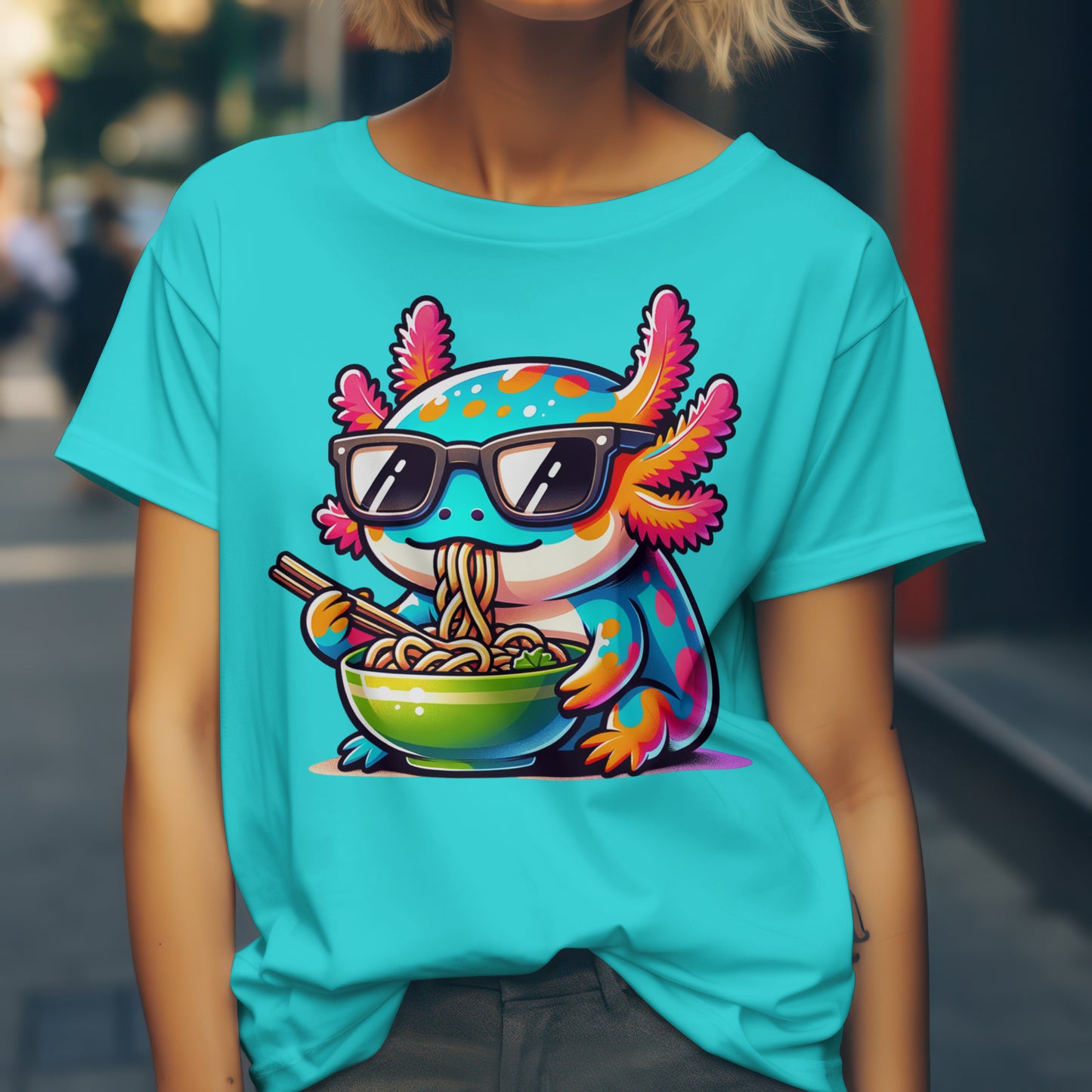 Axolotl Salamander Eating Ramen Tee