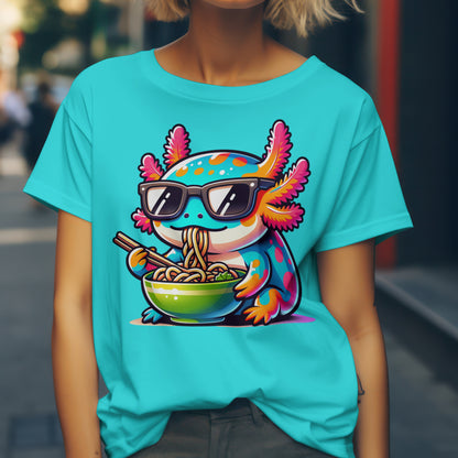 Axolotl Salamander Eating Ramen Tee