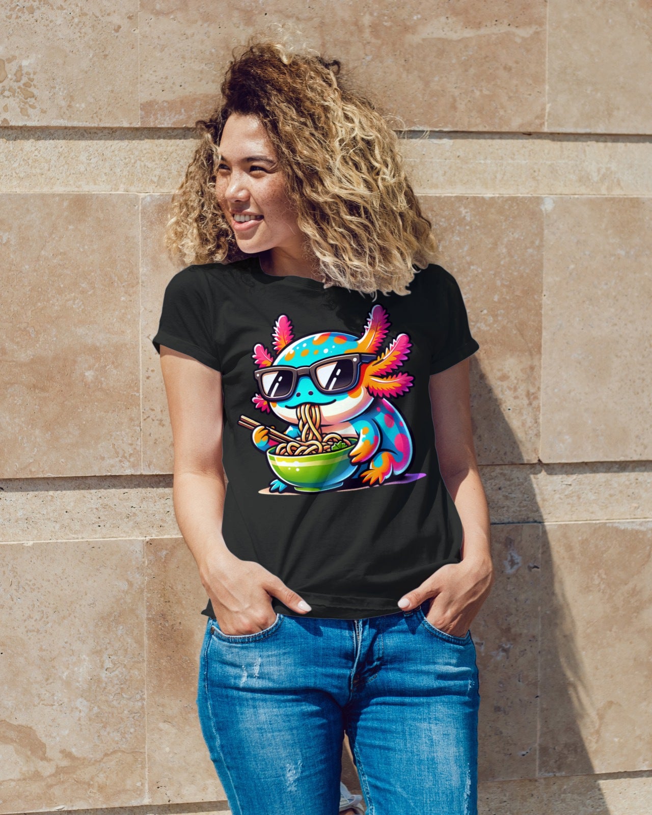Axolotl Salamander Eating Ramen Tee
